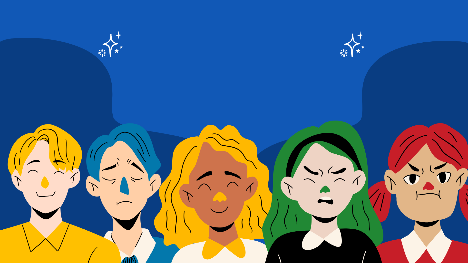 เด็กหลายคนที่มีสีหน้าและอารมณ์ต่างกัน